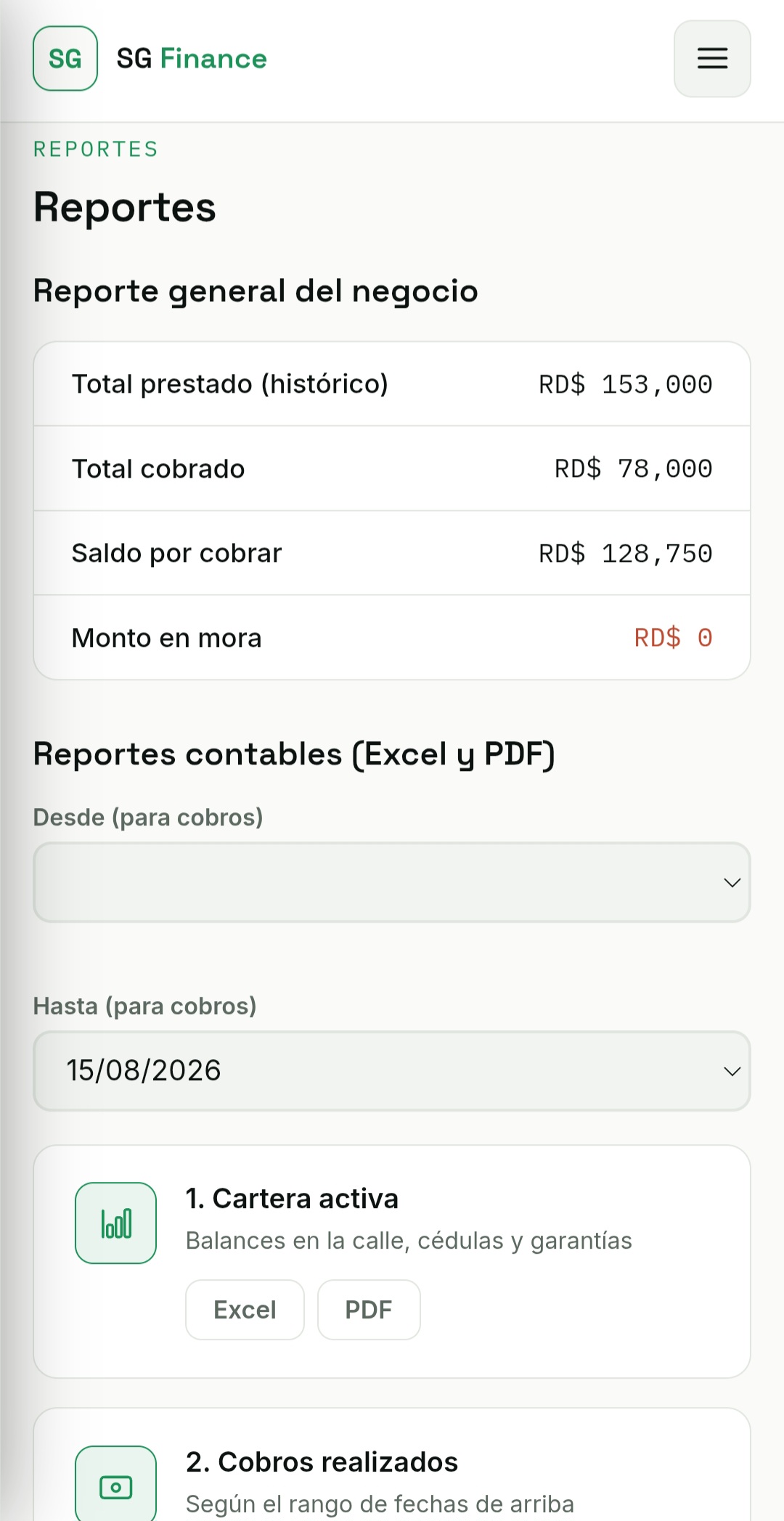 Reportes del negocio