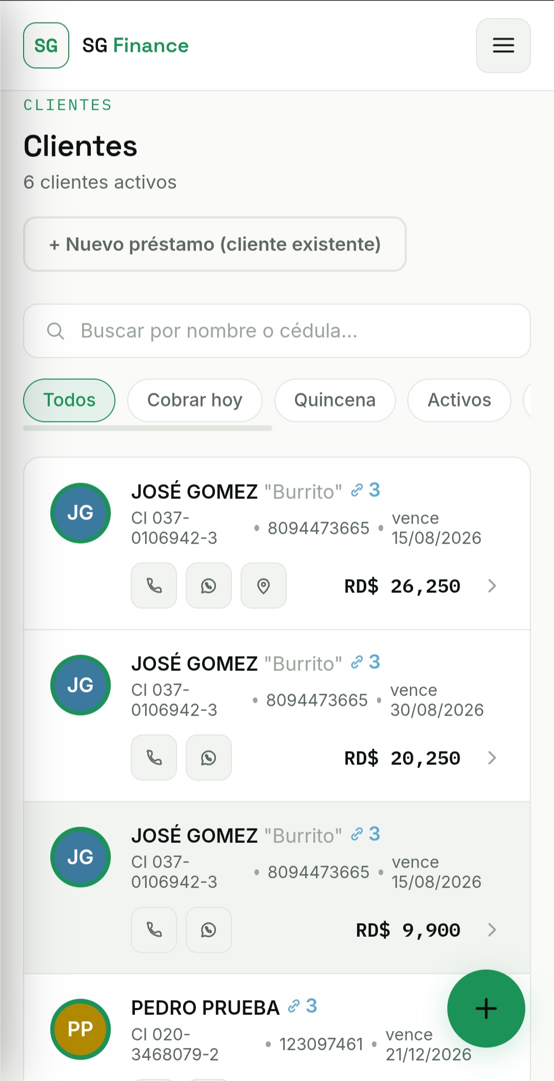 Lista de clientes