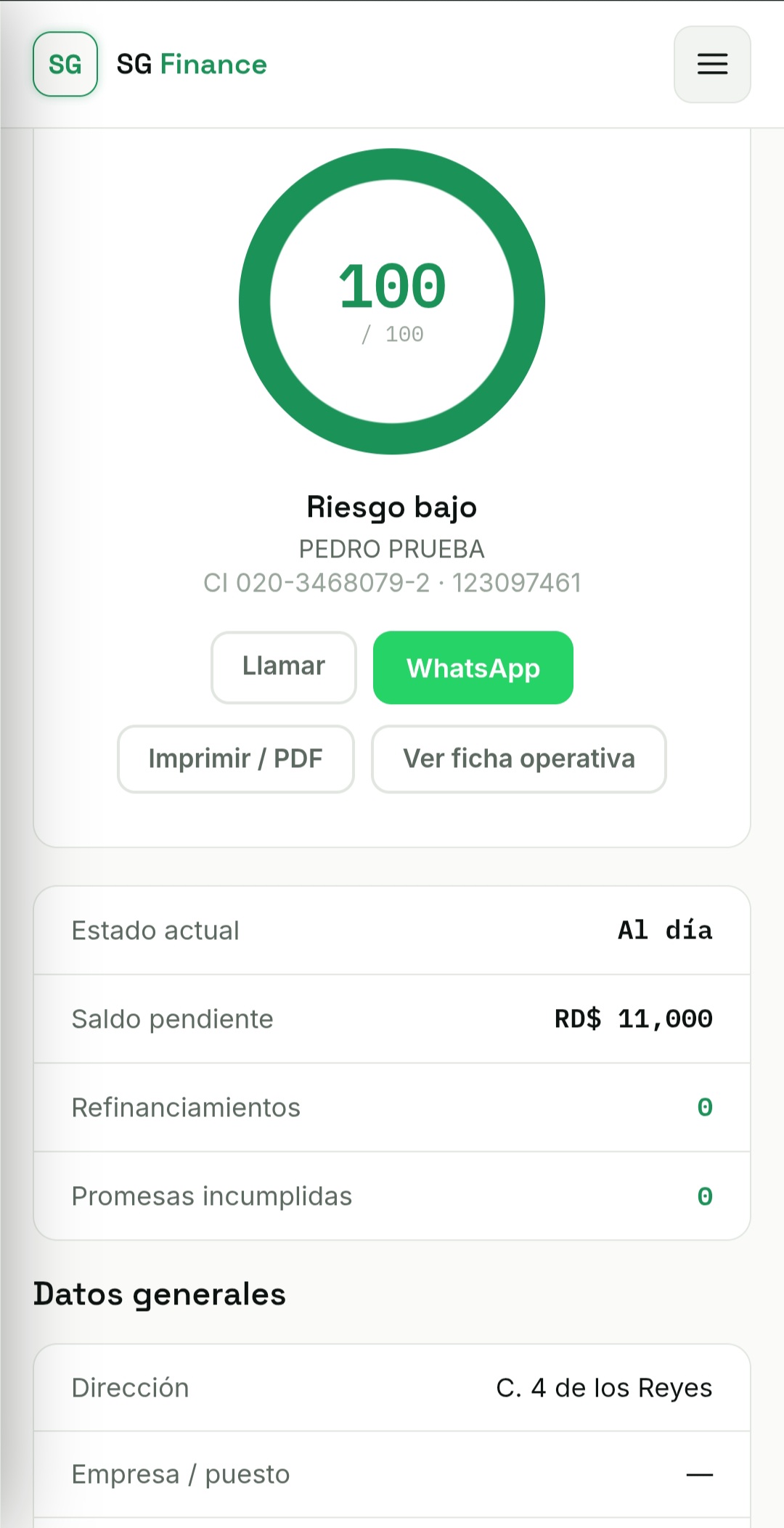 Ficha de riesgo del cliente
